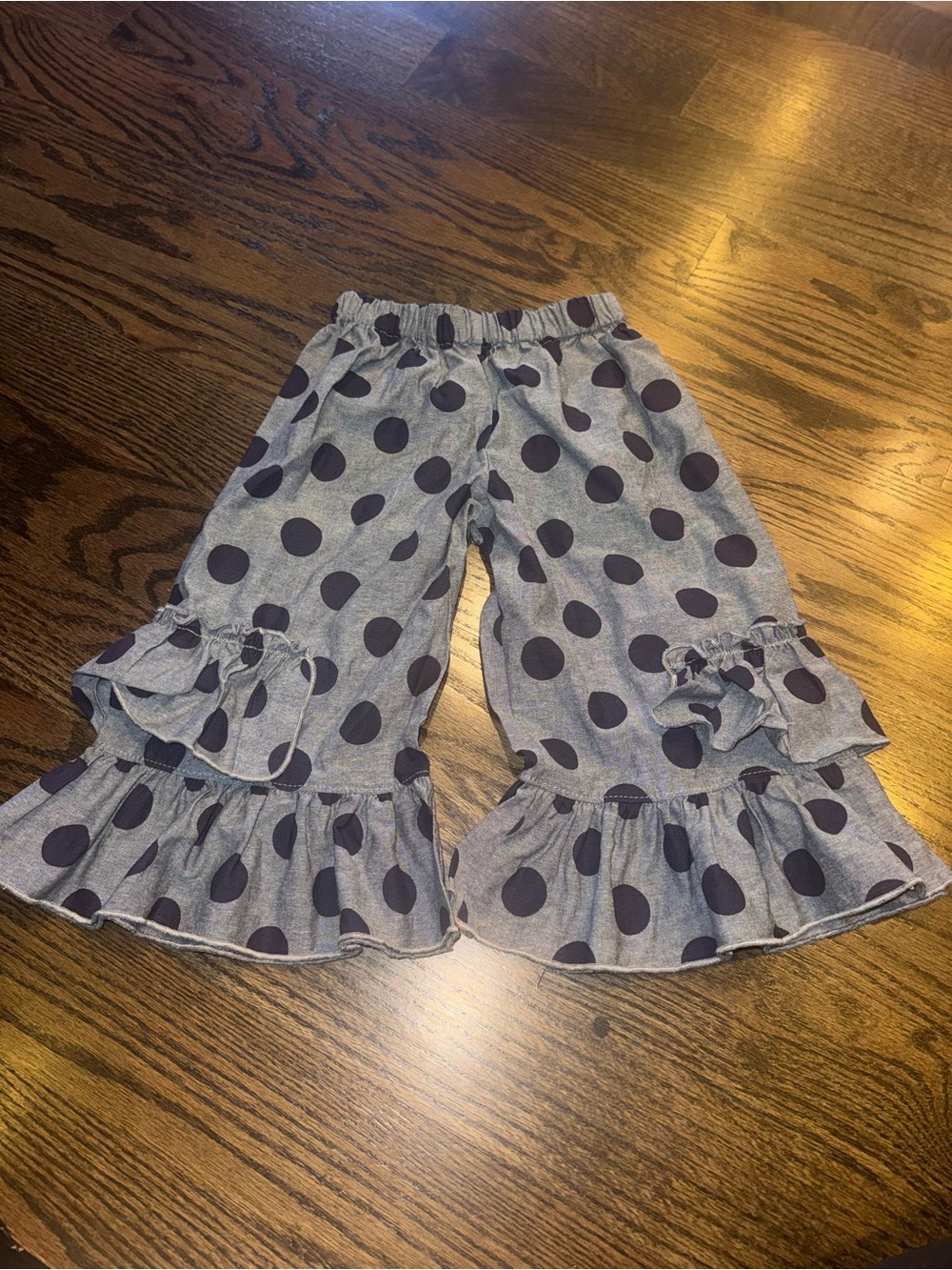 Loves Me Not Navy /Denim Polka Dot Ruffle Pants